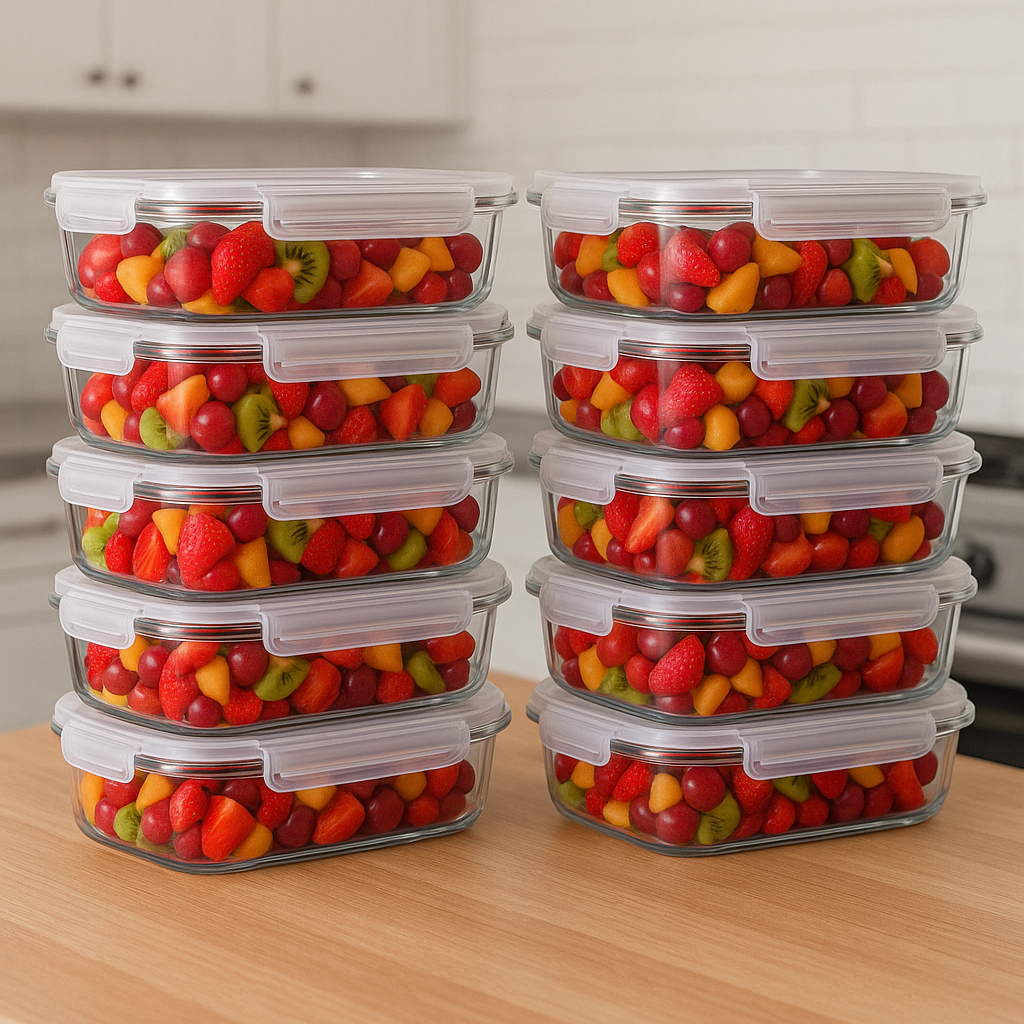 Kit 10 Potes Vidro Hermético 640ml Marmita Tampa 4 Travas Alta Vedação Vidro Temperado