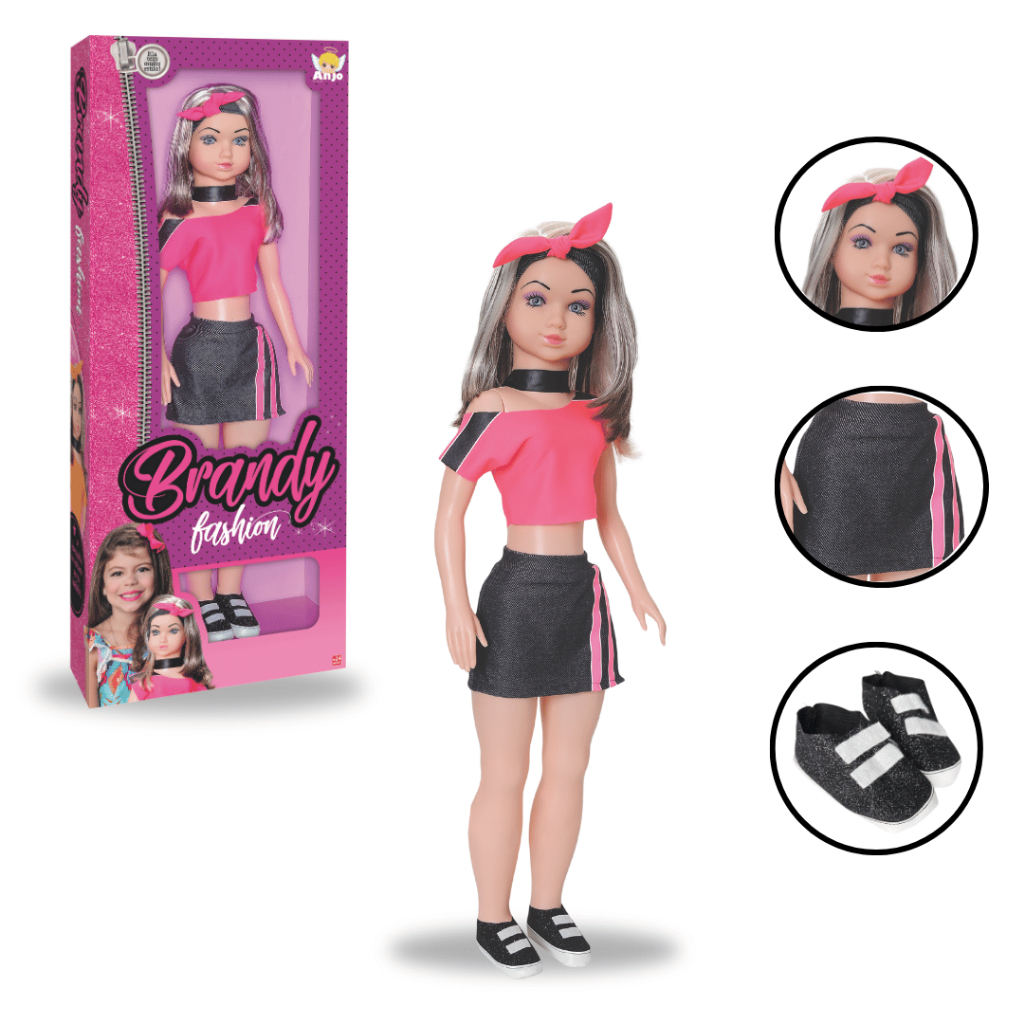 Boneca Brandy Esporte Estilosa 75cm com Faixa na Cabeça e Sapato de Brilho Super Fashion Menina