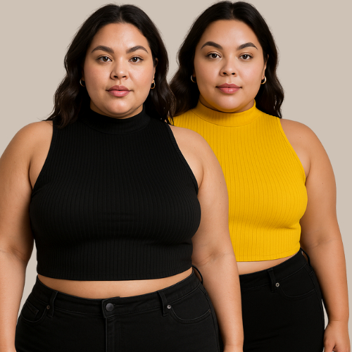 KIT 2 Cropped Regata Canelado Plus Size Moda Feminina