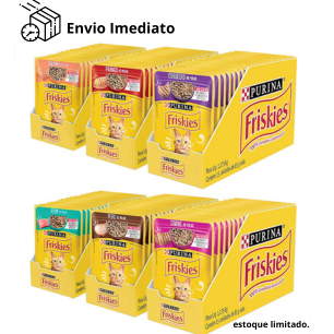 Kit 90 Sachês Para Gato Friskies 85g para Gatos Sachê Carne, Frango, Atum, Salmão, Peru e Cordeiro