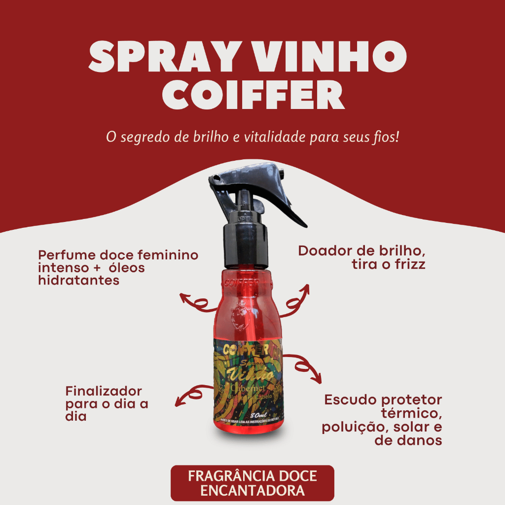 Perfume Capilar Spray Vinho Coiffer 80ml - Finalizador Capilar com Proteção
