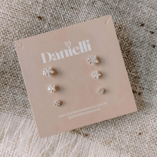 Trio de Brincos Prata 925 Legítima Zircônia Estrela Kit 3 Furos | 3mm 4mm 5mm em Oferta na Shopee