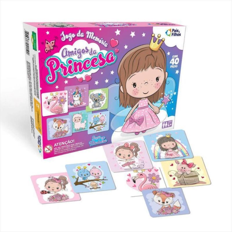 Jogo de Memória Amigos da Princesa 40 Peças Madeira - Pais e Filhos 2176 em Oferta na Shopee