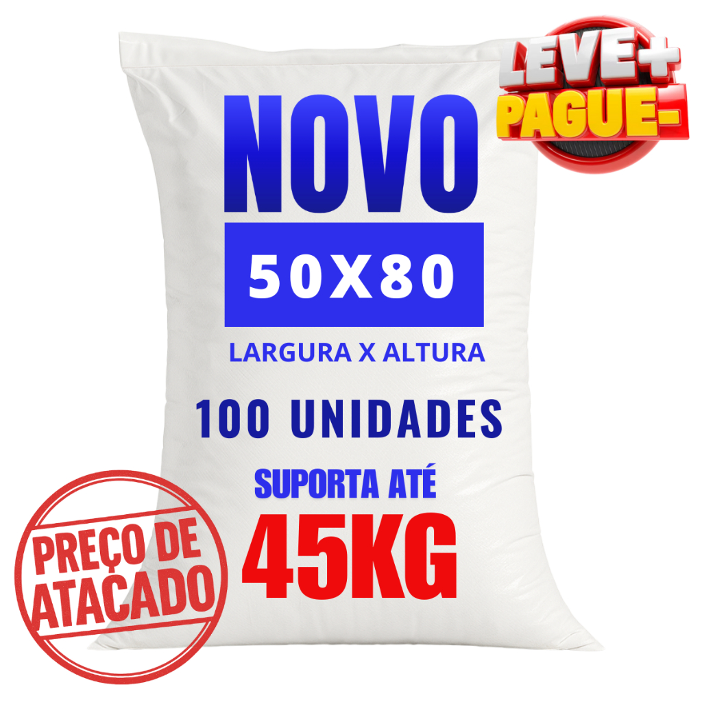 Kit 100 Sacos de Ráfia para Entulho Novos e Grandes 50x80 Capacidade de 45kg Ideal para Contrução
