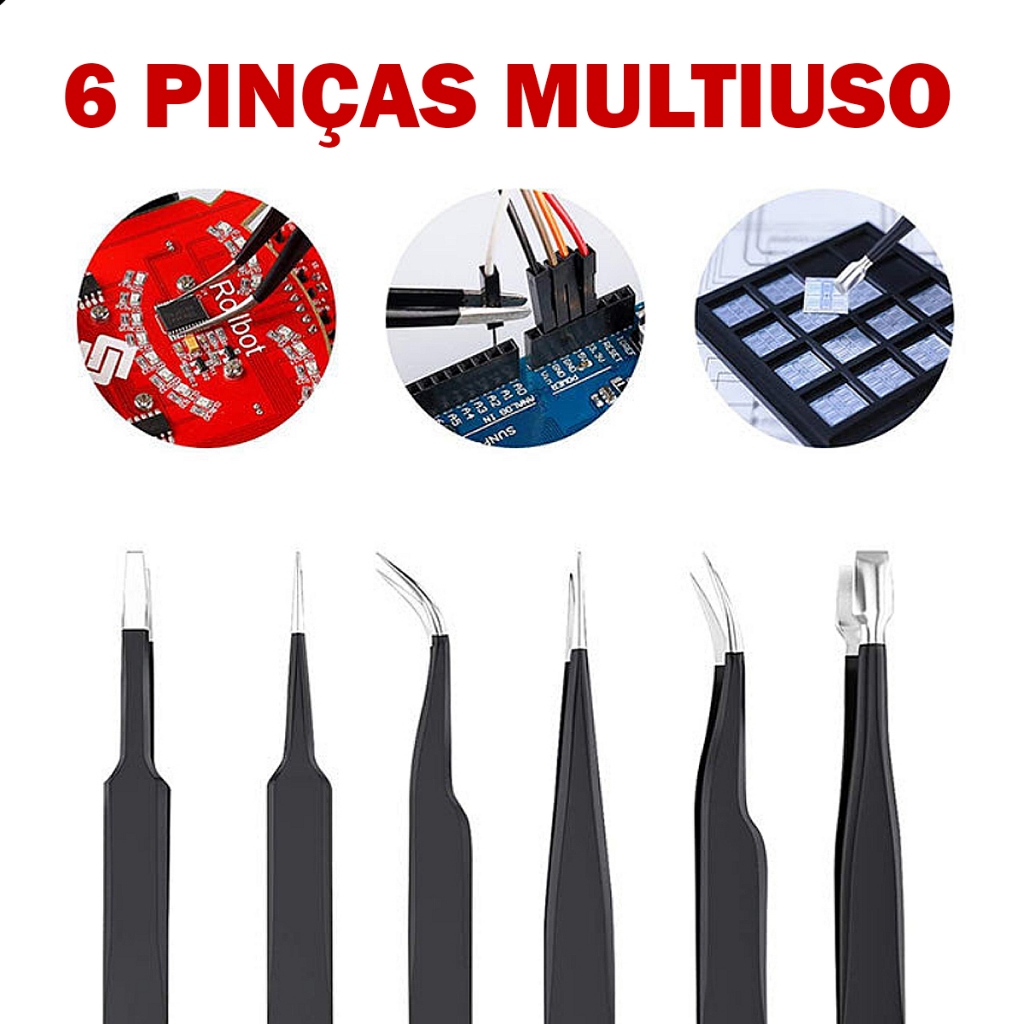 Imagem Kit Conjunto Pinças Antiestáticas Eletro Eletronica Artesanato Joalheria