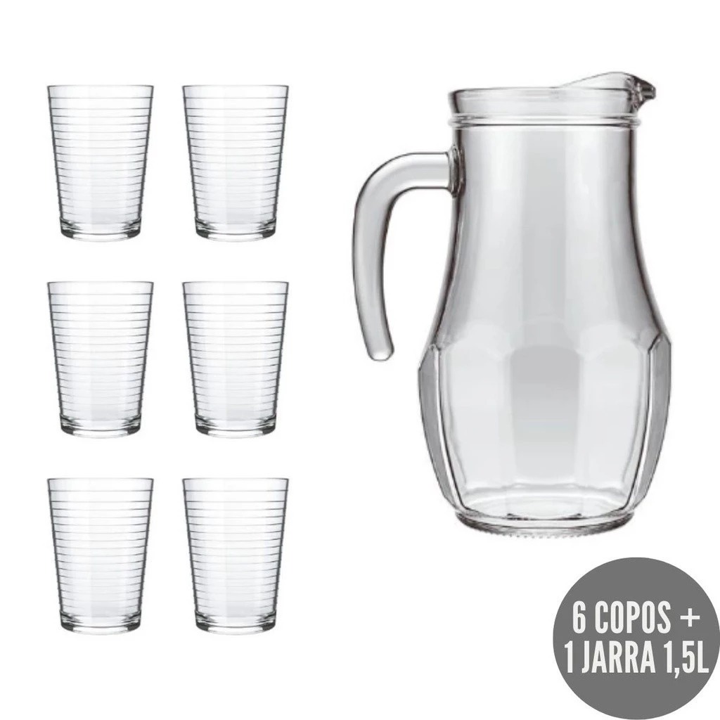 Jarra vidro 1,5l tango + jogo copo maracatu c/6