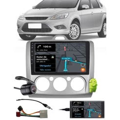 Multimídia 2 Din 9" Polegadas Android Focus 2009 até 2012 Hatch e Sedan Câm de Ré Moldura Chicote Adaptador de antena