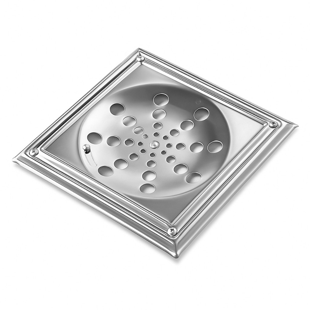 Ralo Grelha Aço Inox Quadrado 15cm com Caixilho para Piso de Banheiro Cozinha Área Serviço e Lavabos