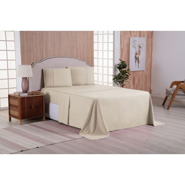 Jogo Lençol 3 Peças Quarto Cama Casal Micropercal 400 Fios Ponto Palito