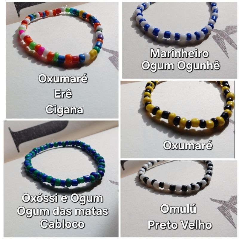 Pulseira guia Erê, Oxumaré, Marinheiro, Oxóssi, ogum, cabloco, Omulú e Preto Velho