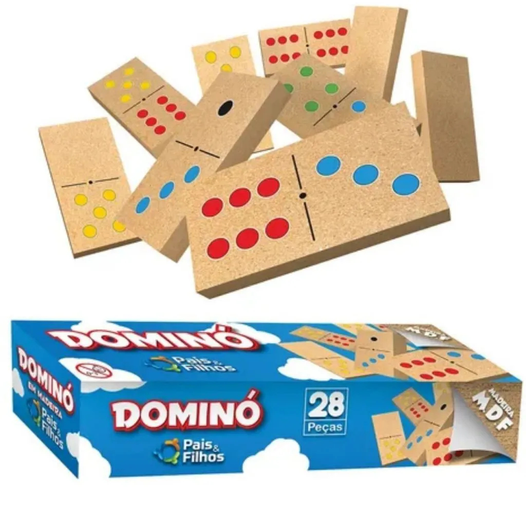 Jogo de Dominó Clássico em Madeira - Pais e Filhos 10772 em Oferta na Shopee
