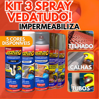 Vedatudo Spray Impermeabilizante Borracha Liquida 400ml 100ml Dryko Reparos Vazamentos Preto Branco Incolor
