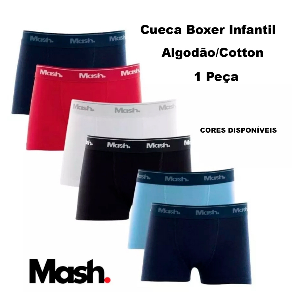 Cueca Boxer Mash Infantil Lisa Algodão Cotton Elástico Box Infantil Criança