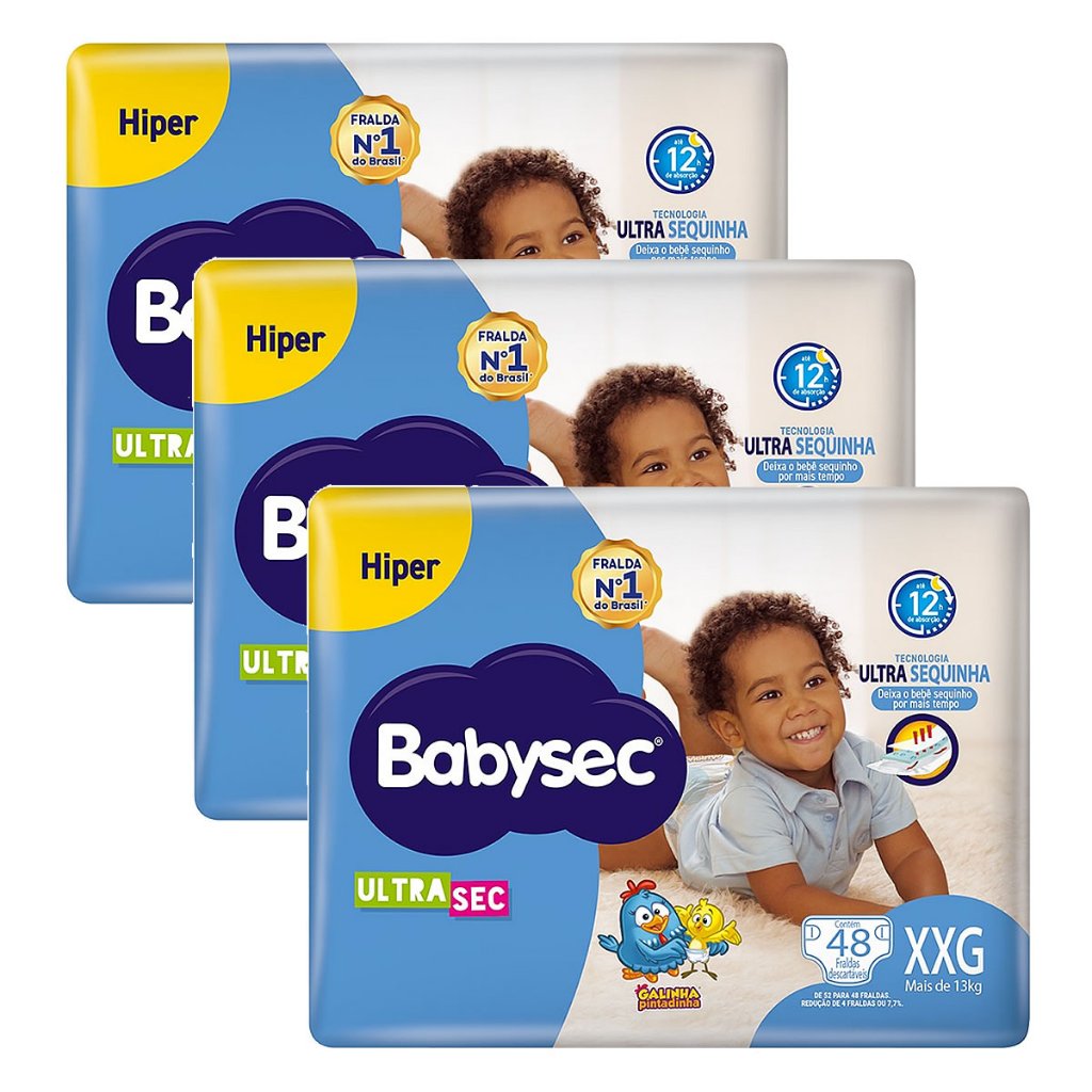 Kit 3 und Fralda Inf Babysec Ultra Hiper Tamanho XXG 48 und em Oferta na Shopee