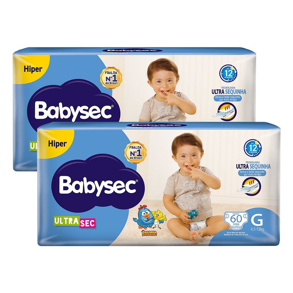 Kit 2 und Fralda Inf Babysec Ultra Hiper Tamanho G 60 und