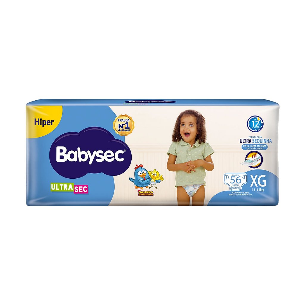 Fralda Infantil Babysec Ultra Hiper Tamanho XG 56 Unidades em Oferta na Shopee