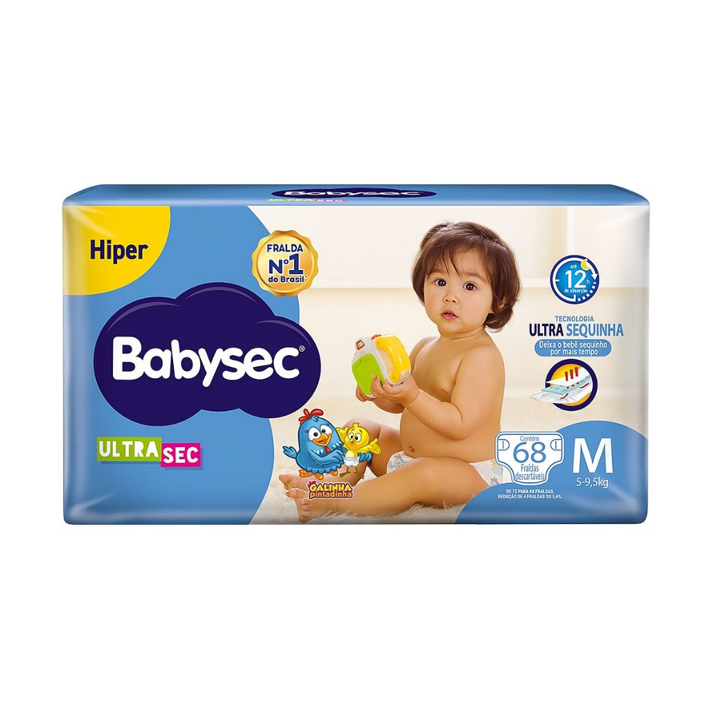 Fralda Infantil Babysec Ultra Hiper Tamanho M 68 Unidades em Oferta na Shopee