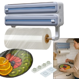 Dispenser Suporte Cortador De Plástico Filme PVC 3 Em 1 Papel Toalha Compacto Top