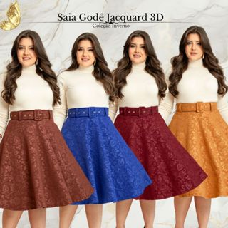 Saia Godê Com Cinto Moda Evangélica  jacquard 3D em Oferta na Shopee