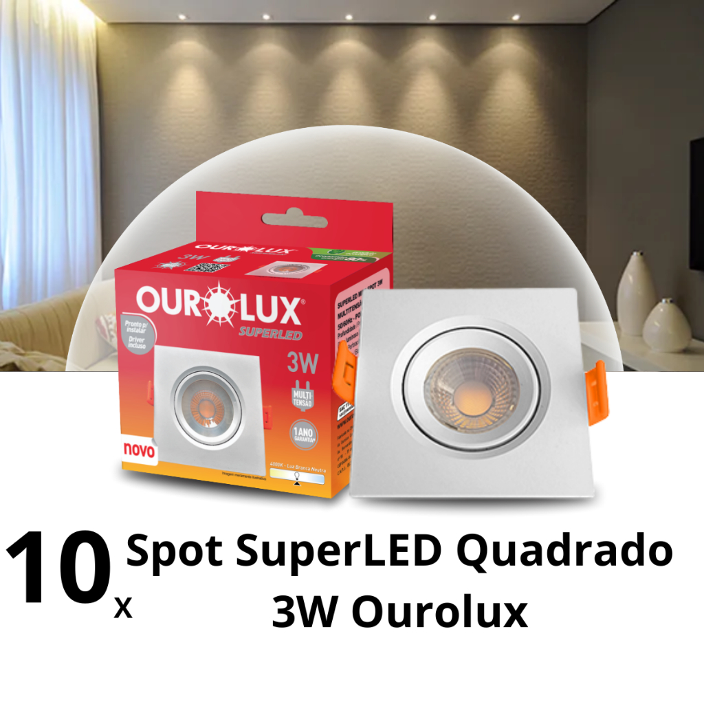 Kit 10 Spot Superled Quadrado MR11 3W Ourolux em Oferta na Shopee