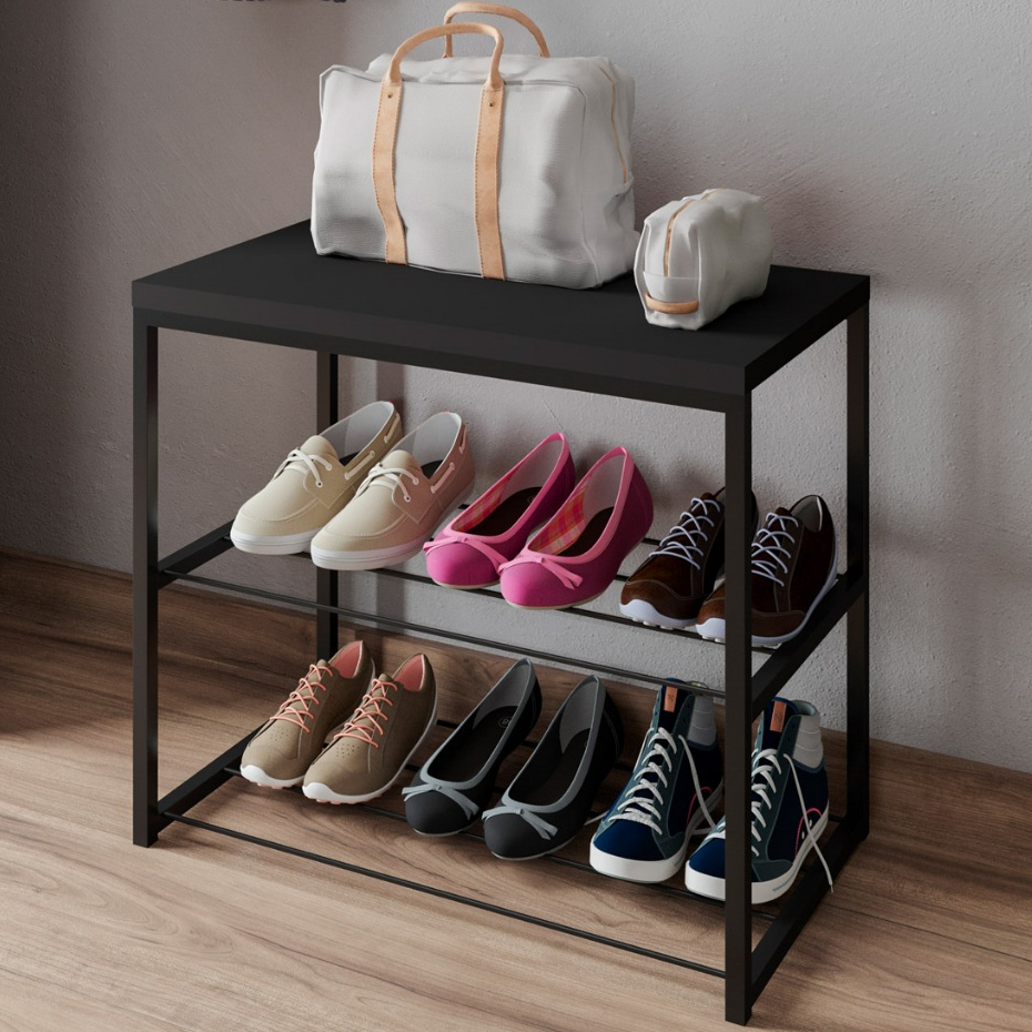 Sapateira Banco Estilo Industrial Vero 2 Prateleiras de Aço para Hall de Entrada - LH Móveis