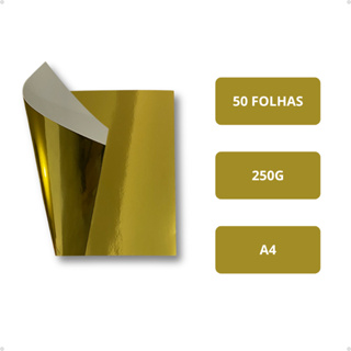Kit Papel Laminado Dourado 250g a4 50 Folhas Papel Lamicote em Oferta na Shopee