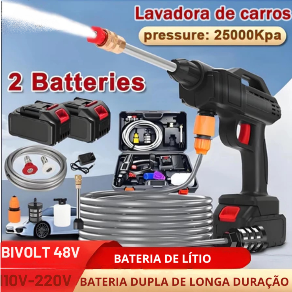 Lavajato 48V Pistola Lavadora Portátil De Alta Pressão Recarregável Carros e Jardins Pisto...