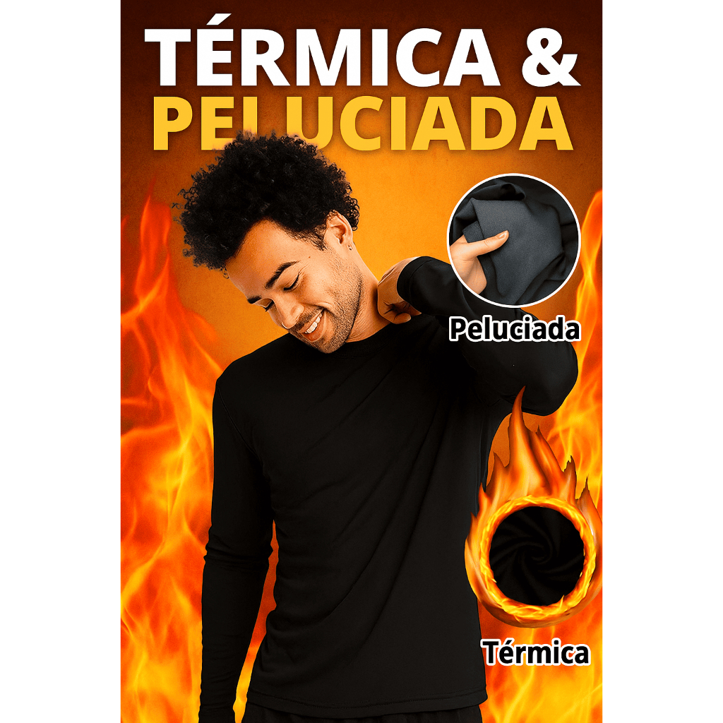 Camiseta Térmica Slim Fit com Pelúcia Proteção Contra o Frio Segunda Pele
