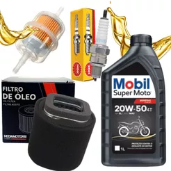 Kit Revisão Ybr 125 2000-2008 Troca Óleo Mobil 20w50 + Filtros e Vela Ngk
