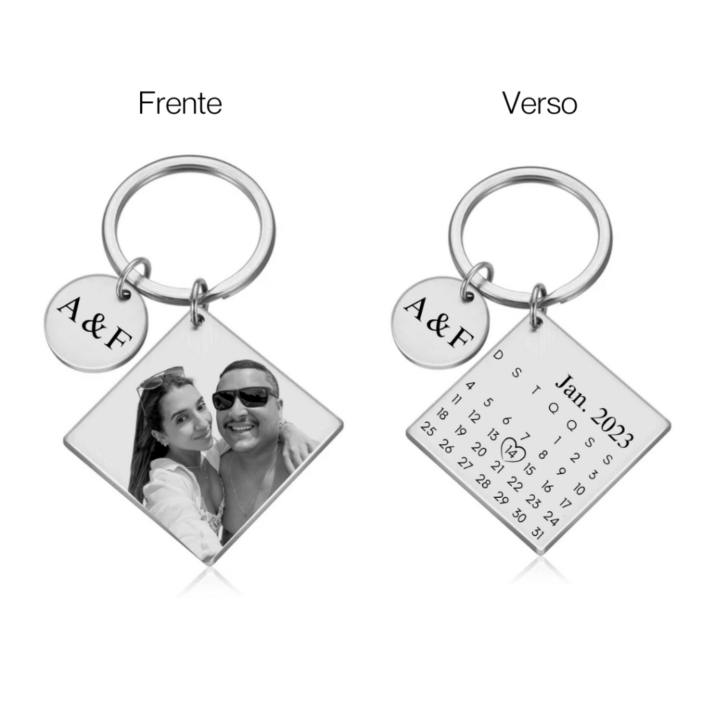Chaveiro Inox Personalizado 3×3 cm – Foto, Nome, Frase e Calendário | Laser Premium