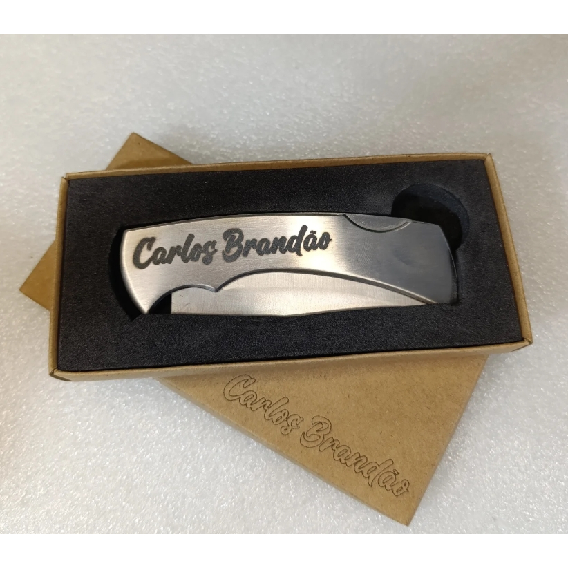 Canivete De Bolso Zebu inox Personalizado Seu Nome e Logo, Com Presilha e Trava de Segurança