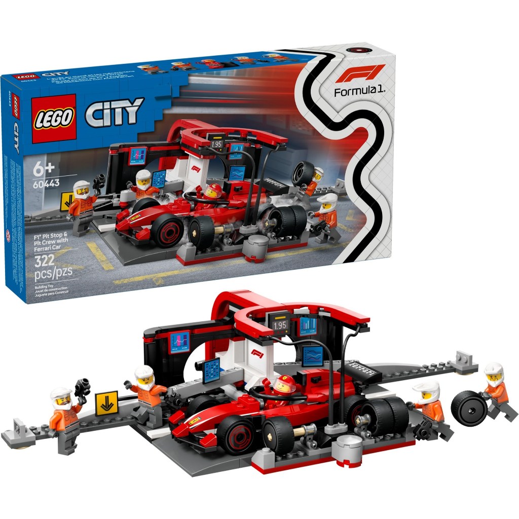 Lego 60443 - Pit Stop e Equipe de Box com Carro Ferrari - Lego City