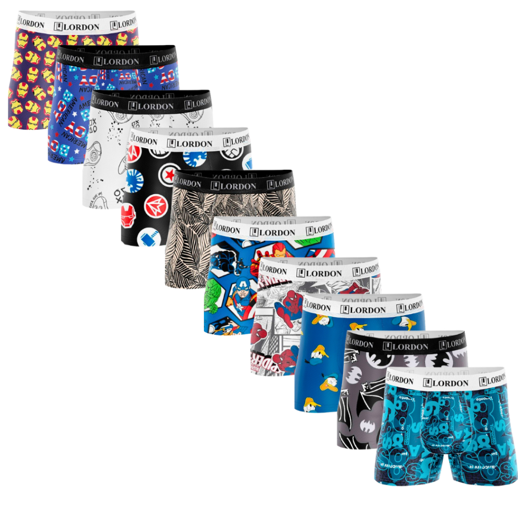 Kit 10 Cuecas Boxer Box Infantil Microfibra Estampada em Oferta na Shopee