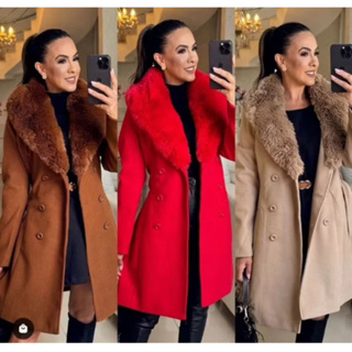 Jaqueta Casaco de Lã Batida Sobretudo de Inverno oPelos Removivel Parka 6 Botões em Oferta na Shopee