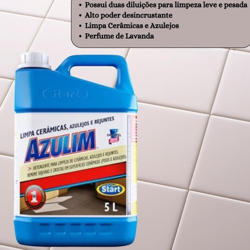 Limpa Cerâmica Pisos Azulejos Azulim Lavanda 5LRemove Sujeira Pesada Manchas Incrustações de Cozinha Banheiros