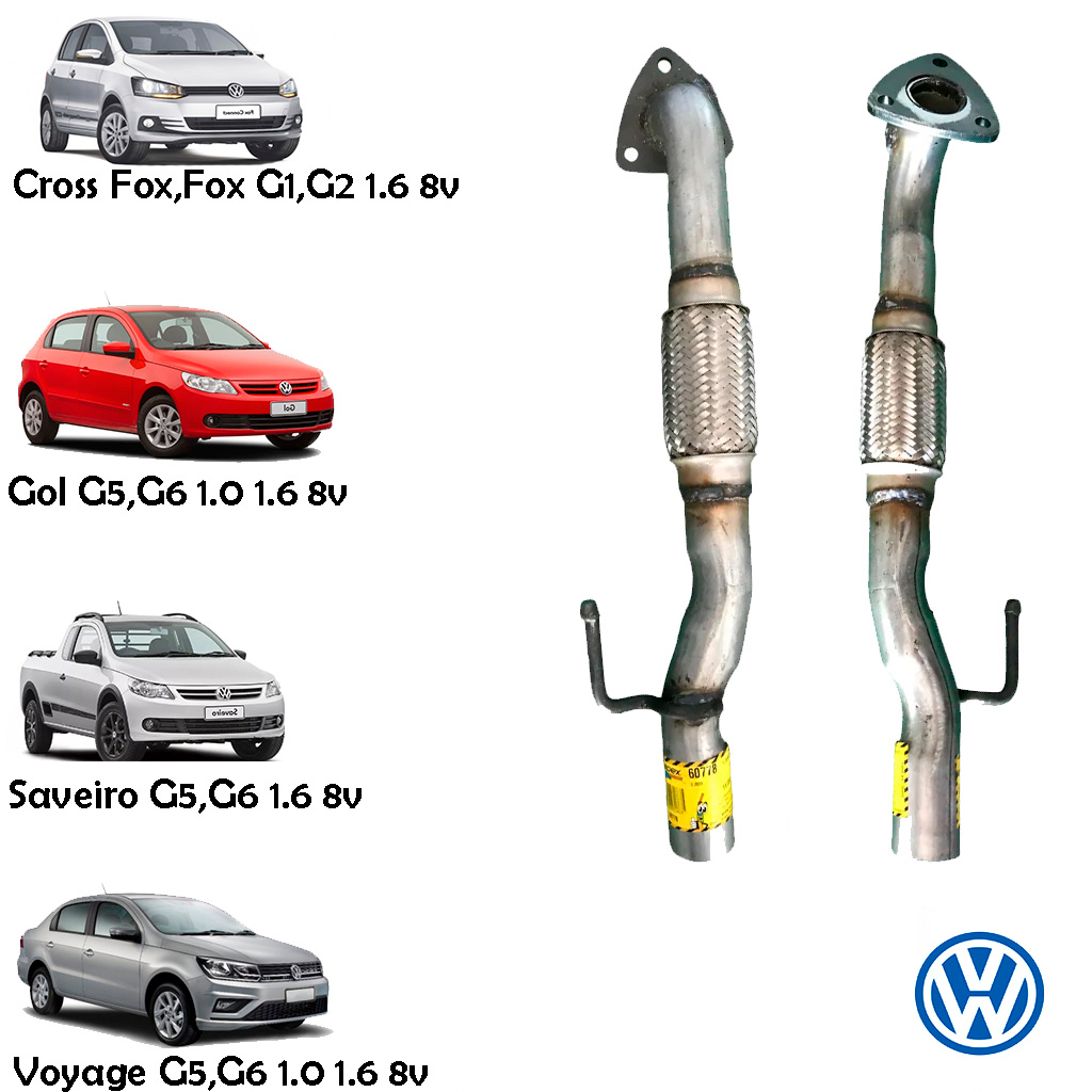 Tubo Com Flexível Escapamento Gol e Saveiro G5 e G6 / Voyage / Fox