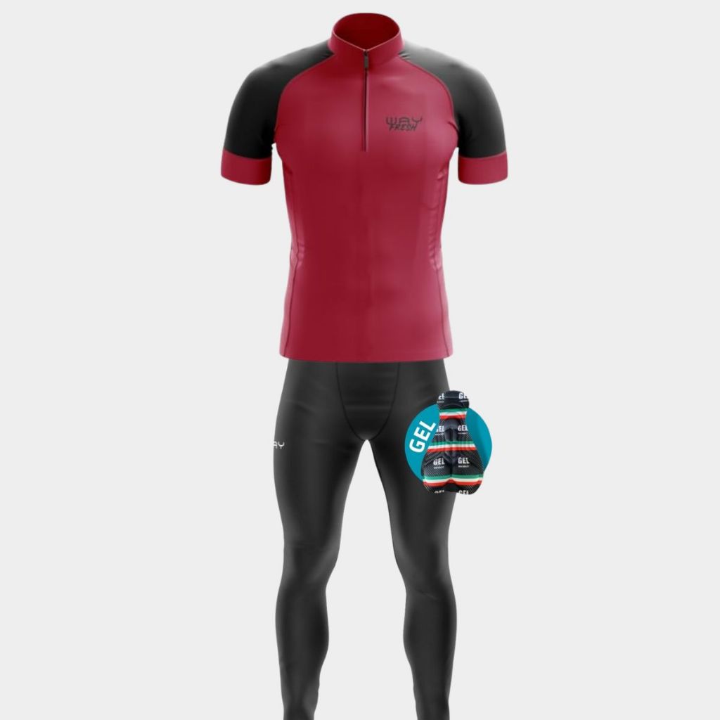 Conjunto Ciclismo Masculino Inverno Camisa Manga Curta Proteção Uv Calça Gel Acolchoado Bike Pedal