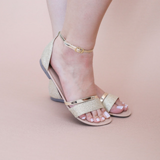 Sandália Feminina Rasteirinha Calcanhar Fechado Dourada Brilho Elegante Confortável Sofisticada em Oferta na Shopee