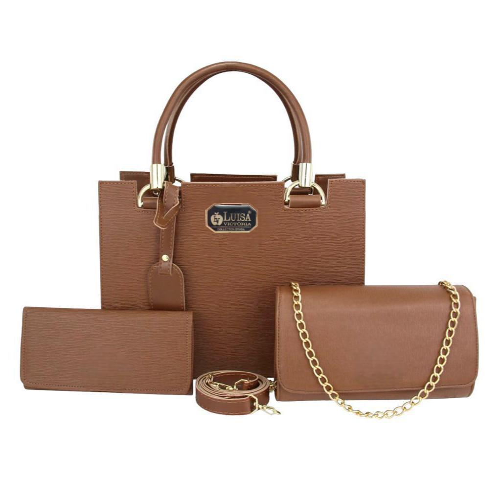 Kit 3 Peças Bolsa Castelo Caramelo Marrom + Carteira + Bolsa Baladinha Alça Transversal Bolsa Festa