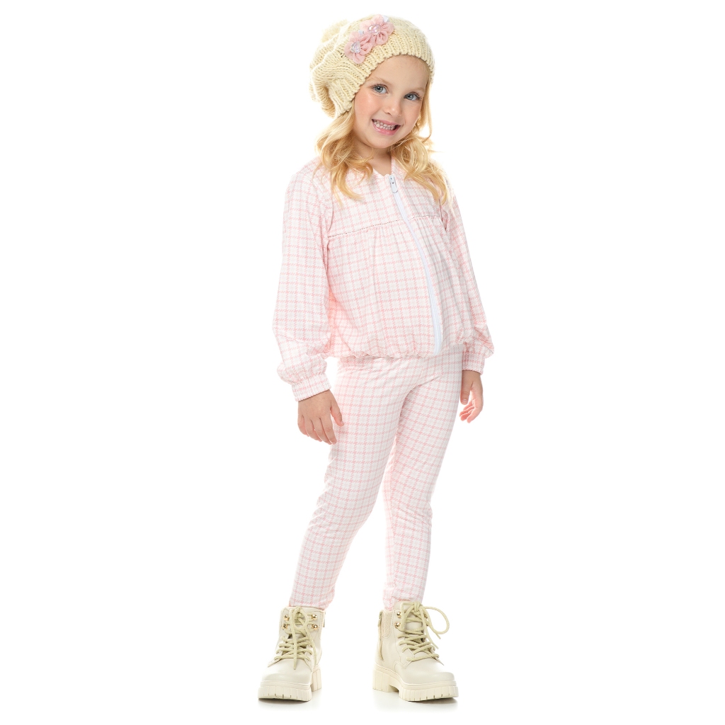 Conjunto Infantil Suplex Peluciado Pied Poule – 1 a 3 Anos | Roupa Quentinha com Jaqueta e Calça para Menina