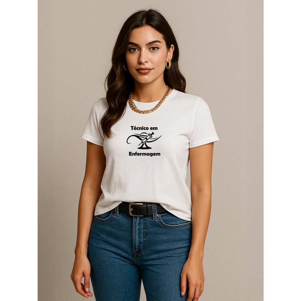Camiseta T Shirt Babylook Feminina Enfermeira Enfermagem Simbolo Tecnico em Enfermagem Profissao 100% Algodão