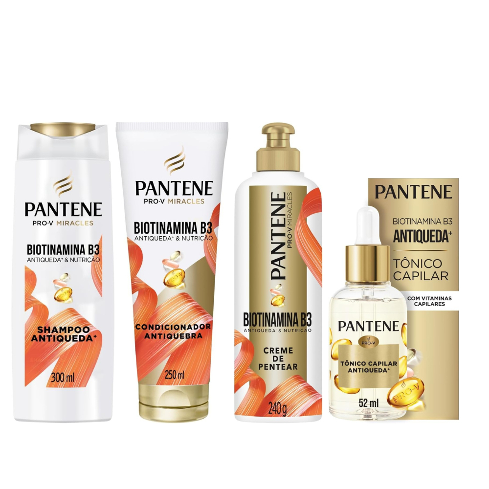 Kit Pantene Antiqueda – Shampoo 300ml + Condicionador 250ml + Creme para Pentear 240g + Tônico 52ml em Oferta na Shopee