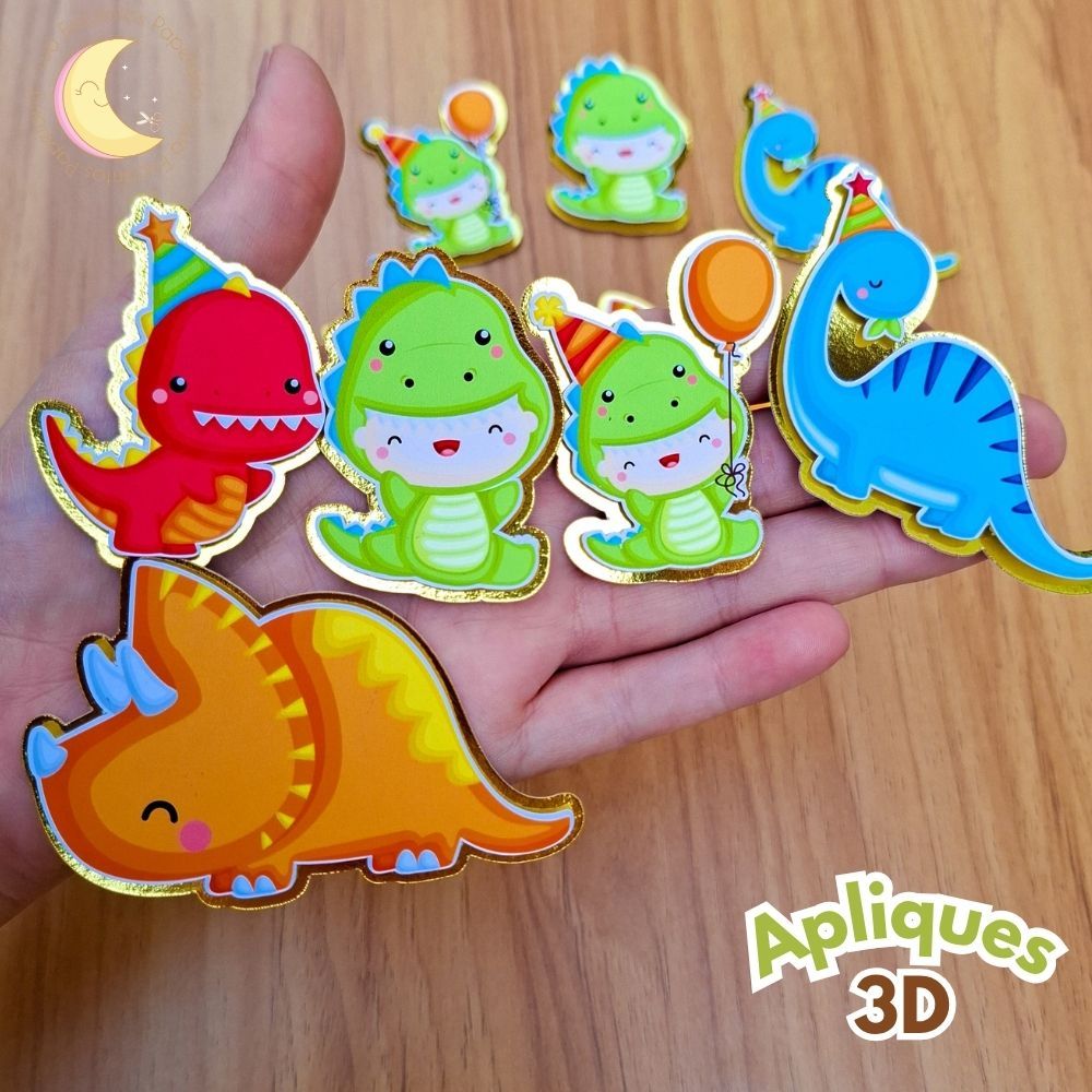 Aplique 3D Dinossauro Baby| Dino Baby Personalizado para Lembrancinhas Festa Infantil