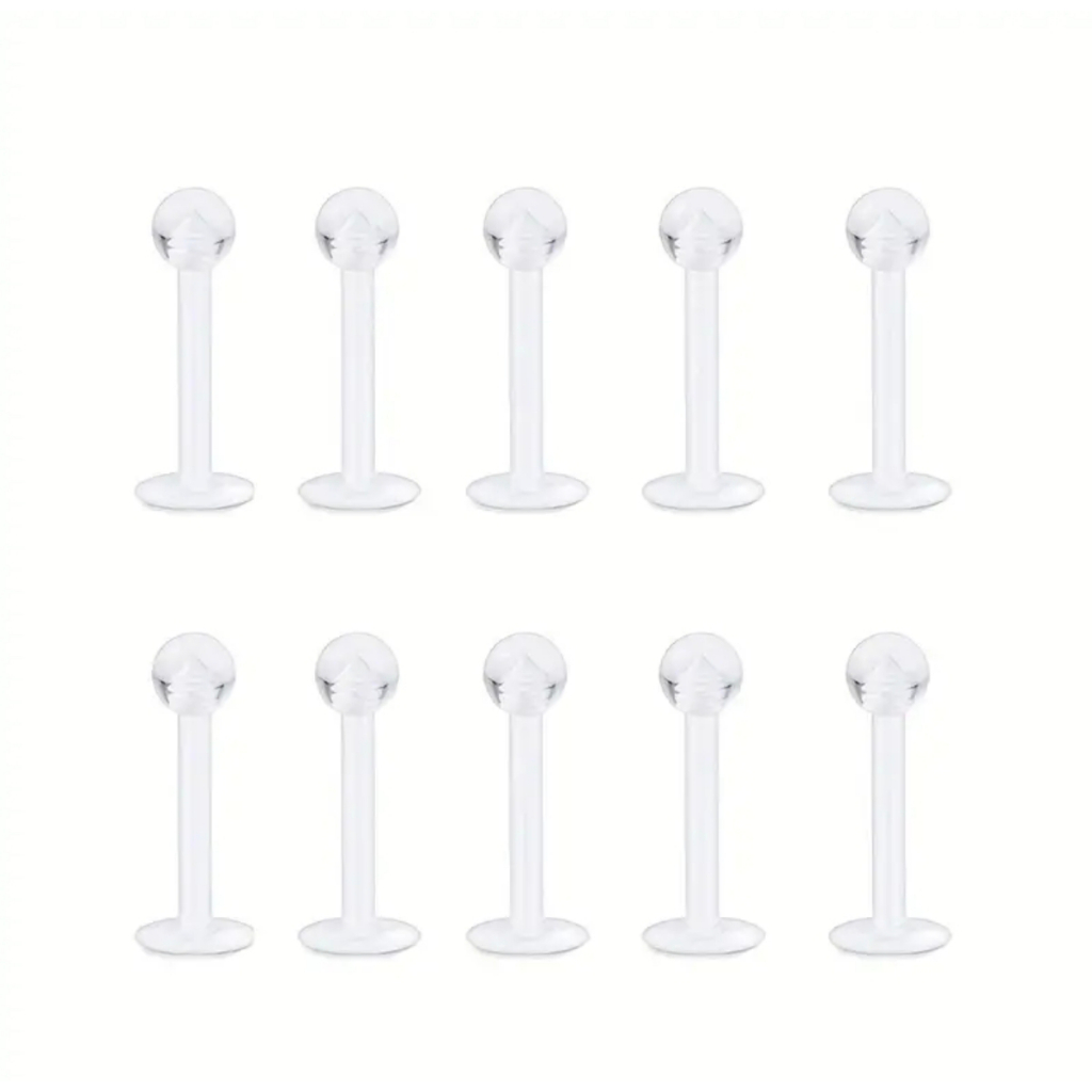 kit 12 Piercing de silicone acrílico transparente para lábios