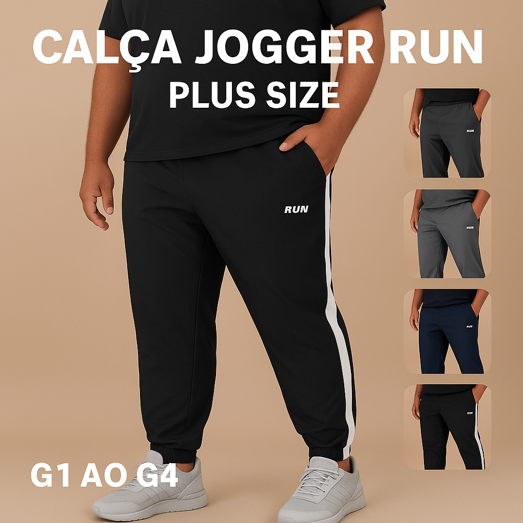 Calça Jogger Plus Size Masculina G1 G2 G3 G4 Academia Tactel RUN