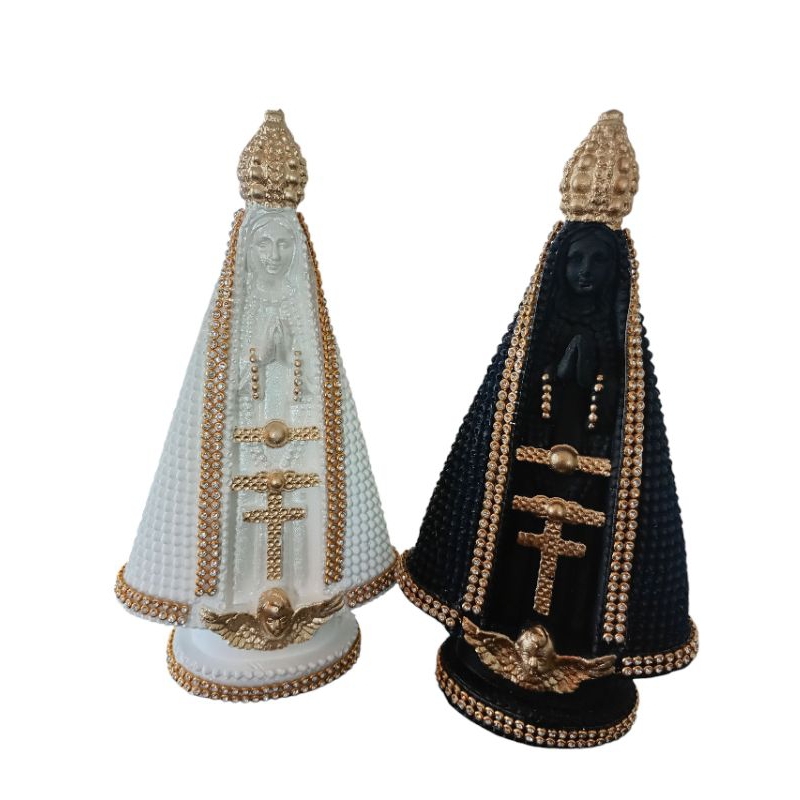 kit 2 Imagem de Nossa Senhora Aparecida 20cm Branca Azul Preta strass Dourado!
