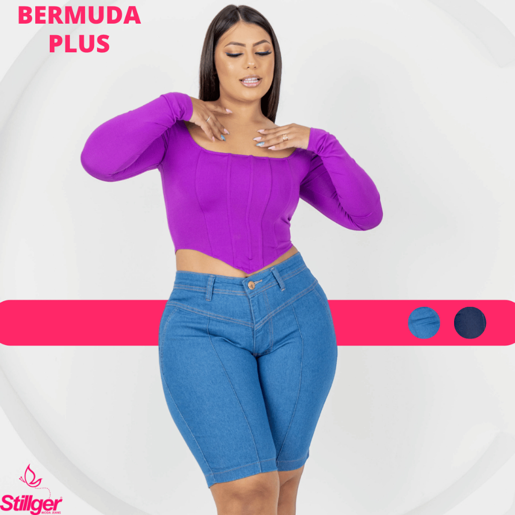 Bermuda Jeans Plus Size Cintura Alta Shorts Feminino Meia Coxa Com Lycra - Women Clothes