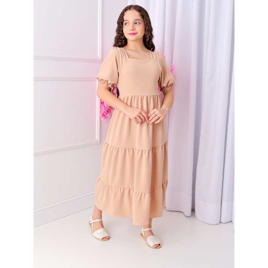 INFALTIL/JUVENIL VESTIDO LONGO DE MANGA BUFANTE MENINAS