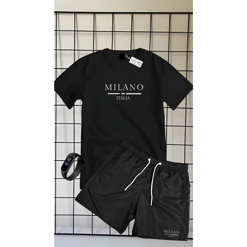 Camiseta camisa 100% algodão produto de alta qualidade bermuda tactel ESTAMPA MILANO ITALIA + RELOGIO DE BRINDE