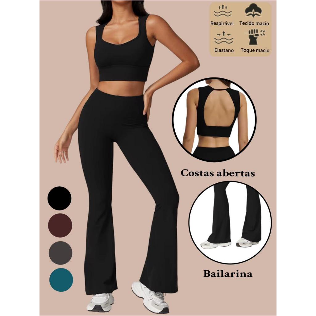 Conjunto Top Regata + Legging Fitness Bailarina Academia  Com Bojo Feminina Treino Luxo  Polyester
